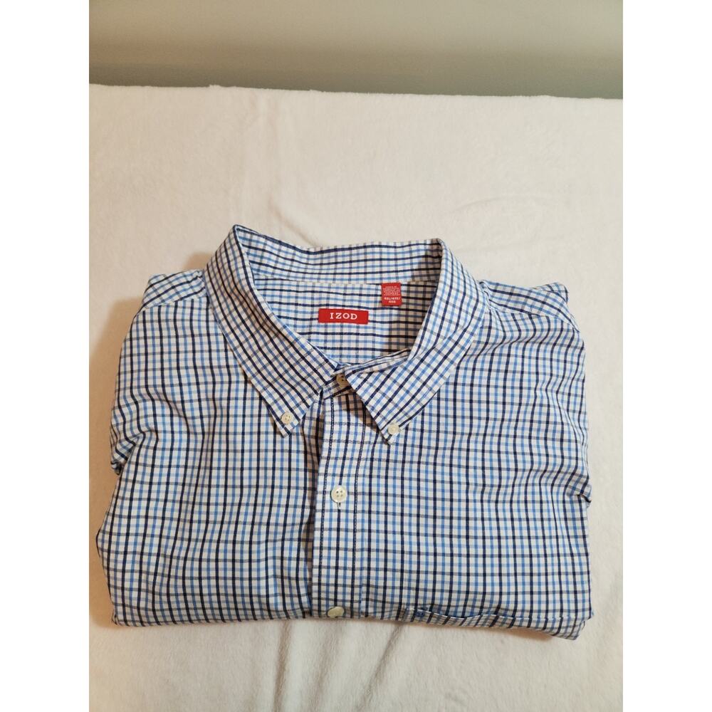 Izod Shirt Mens 4XL Blue Plaid Long Sleeve Big Preppy 100% Cotton Business Work